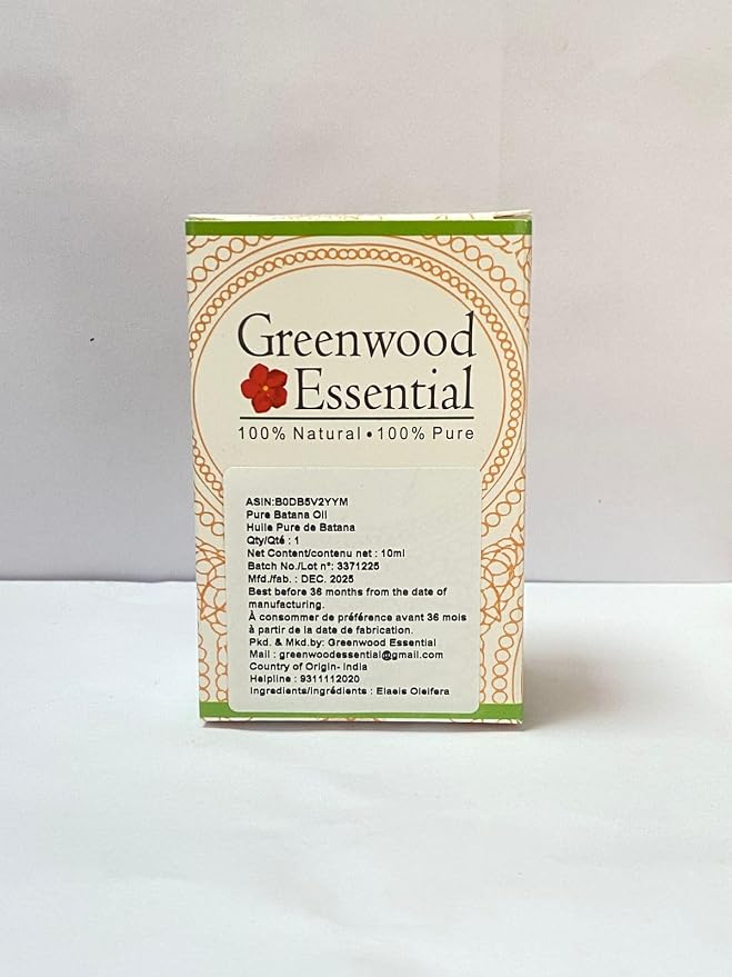Greenwood Essential Pure Batana Oil (Elaeis Oleifera) Cold Pressed 10ml (0.33 oz)