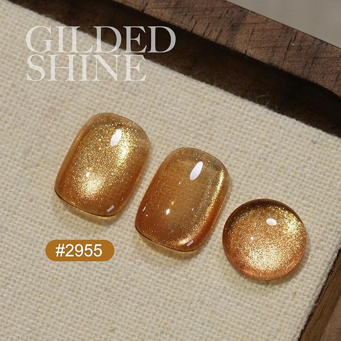 GAOY Jelly Golden Cat Eye Gel Nail Polish, 16ml Glitter Holographic Nail Polish with Magnet, Reflective Translucent UV Gel, 2955 Gilded Shine