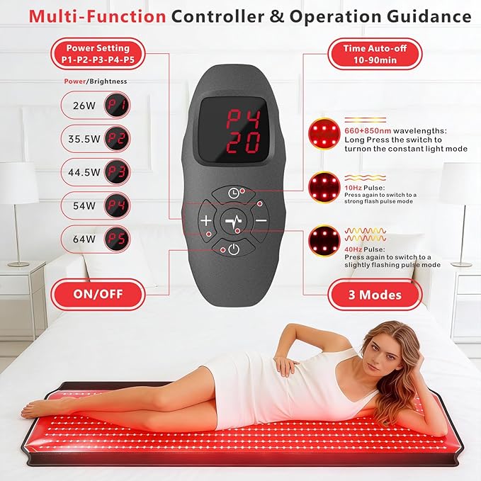 Red Light Therapy for Body, Red Light Therapy Mat with 3 Light Modes & 5 Working Modes, 600 LEDs redlight with 660nm & 850nm Dual Wavelength, Suitable for Men, Women, and All Types of Pets
