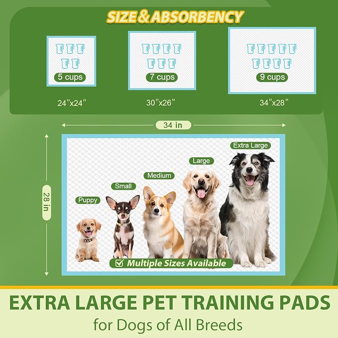 DEEP DEAR Extra Large Dog Pads 28"x34", 30 Count Thicker Puppy Pads XL, Super Absorbent Pee Pads for Dogs, Disposable Incontience Underpads for Doggies, Cats, Rabbits, Pups, Leak-Proof Pet Potty Mats