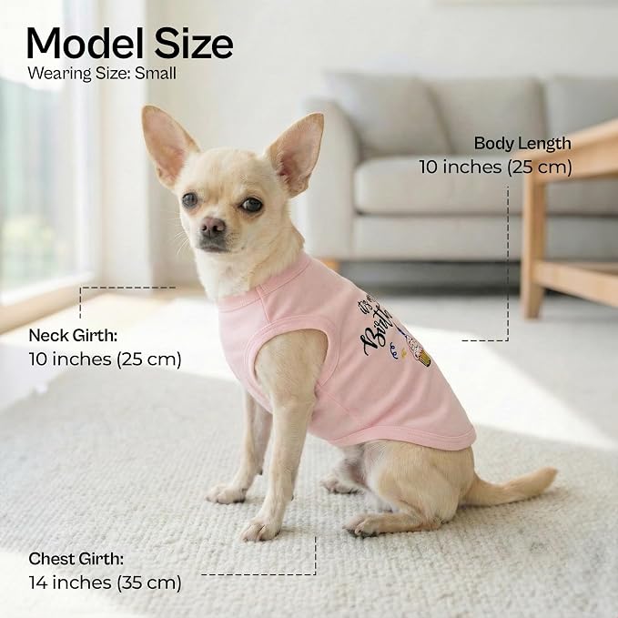 Parisian Pet Dog Shirt – 100% Cotton Shirts for Small Dogs – Pink Sleeveless Puppy Clothes – Lightweight and Breathable Dog Birthday Shirt – Girl Dogs Clothes - Stretchy Pet T Shirts