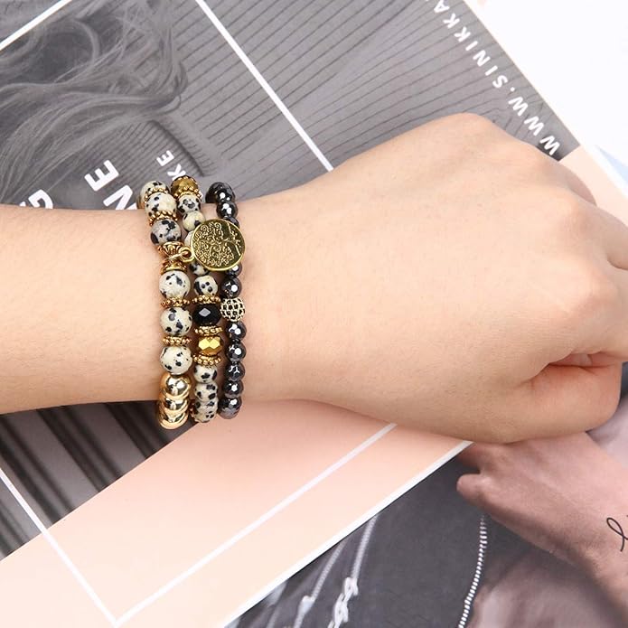 Jardme Healing Crystal Bracelets for Women, 8mm Beaded Natural Stone Stretch Chakra Bracelets Tree of Life Bracelet Jewelry Gifts for Women