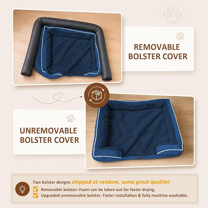 Comfort Expression Waterproof Orthopedic Dog Beds for Extra Large Dog | Supportive Egg Crate Foam XL Dog Bed with Removable Bolster, Dog Couch with Washable Cover & Non-Slip Bottom, 45x35 Inch