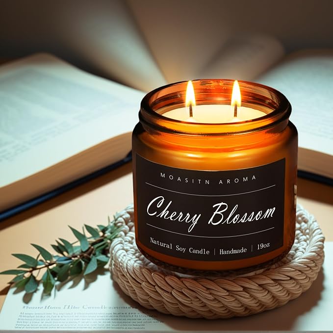MOASITN Cherry Blossom Large Heavenly Scented Candles for Home|19oz 100h Long Lasting Clean Burn|Natural Soy Aromatherapy Candle|2 Wick Jar Candle for Women,Men as Relaxing,Holiday,Birthday Gifts