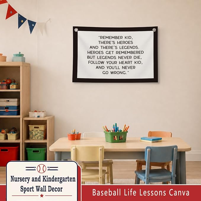 Vintage Baseball Wall Decor for Boys Room, Inspirational Sports Quote Canvas Banner, Retro Baseball Nursery Wall Art for Bedroom Playroom,Baby Shower Gifts,30x20 Inch(White and Black)