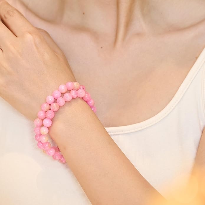 Bivei Natural Gemstone Semi Precious Healing Crystals Handmade Stretchy Round Beads Bracelet,Stocking Stuffers for Women Enhance Positive Energy