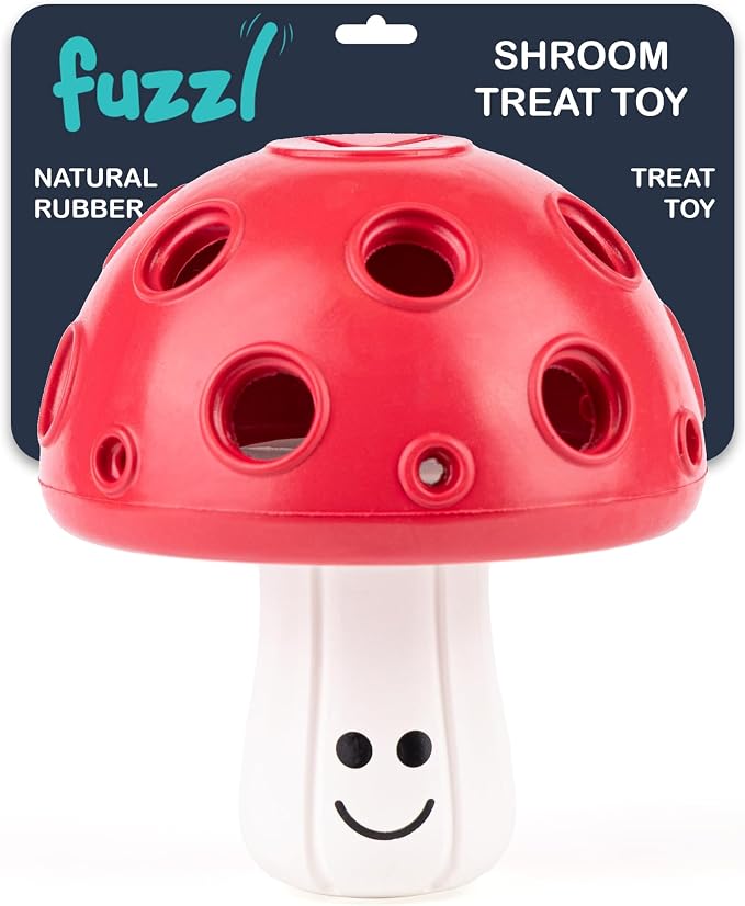 Fuzzl Eco Rubber Magic Shroom Puzzle Enrichment Toy - Red - Long Lasting Dog Treat Toys for Aggressive Chewers Strong Dog Toy for Dogs Durable Puppy Toys