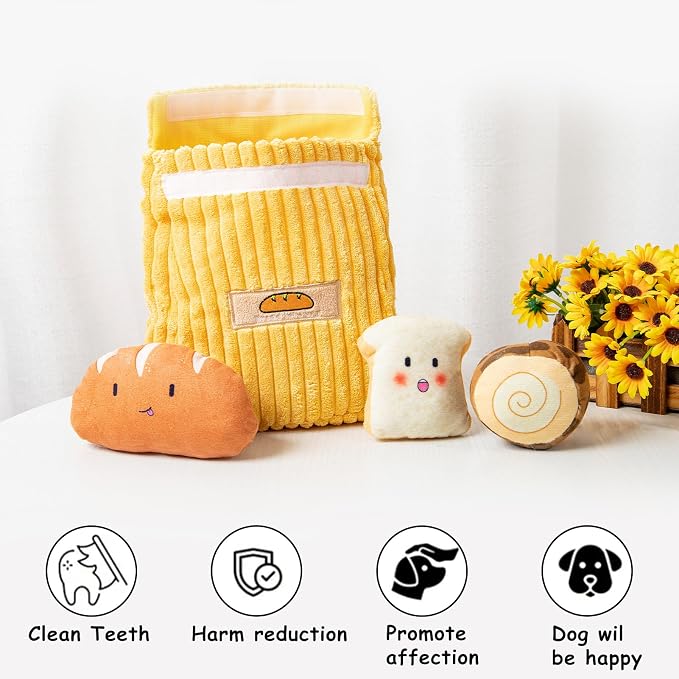 Hollypet Squeaky Hide and Seek Dog Toys for Small and Medium Dogs, Bread