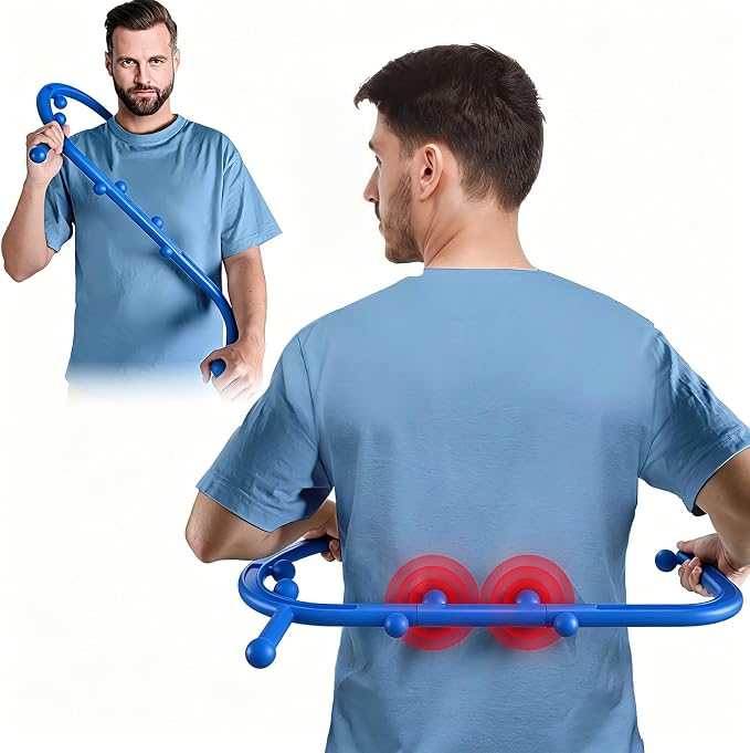 Trigger Point Massage Tool,Two Shapes Handheld Back and Neck Massager for Pain Relief,Muscle Release Tool Manual Massage Hook Back Neck Shoulder Massager Blue - Gift for Women & Men