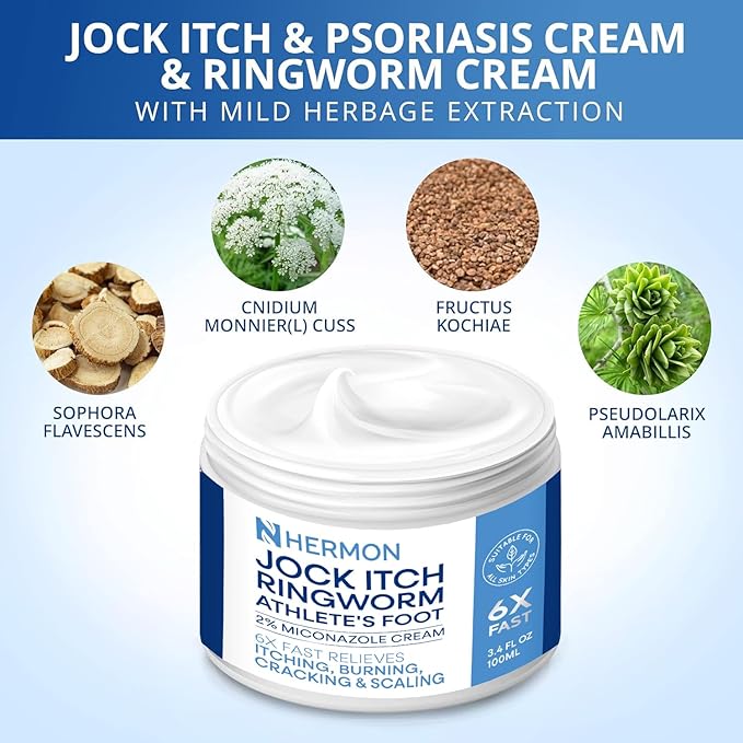 Jock Itch Antifungal Cream, Ringworm Treatment for Humans, Psoriasis Treatment, Psoriasis Scalp Treatment, Ringworm Cream for Humans, Foot & Body Balm, Provides Soothing Relief-100g