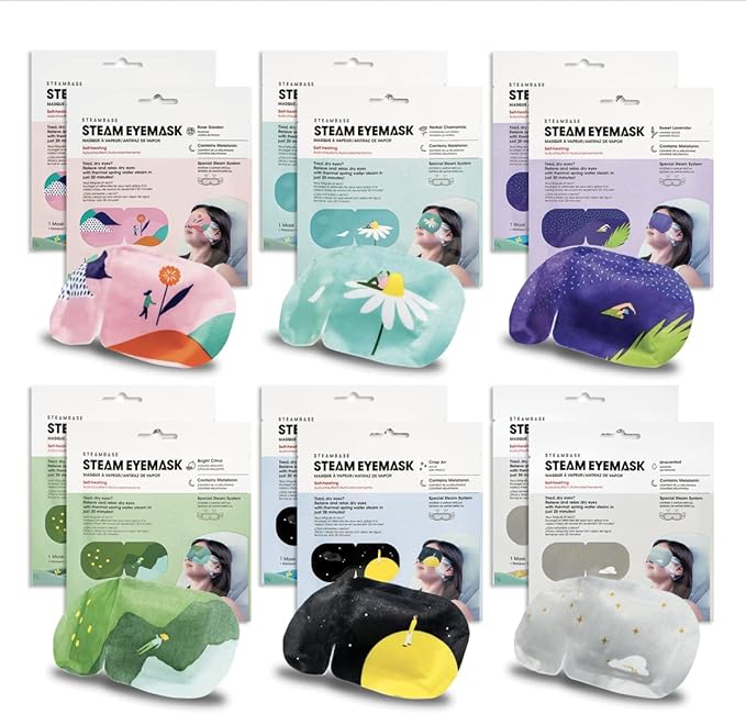 Steam Eye Mask for Dry Eyes and Puffiness, Fast Relief Disposable Self Heating Masks, Stocking Stuffers, 12 Pack