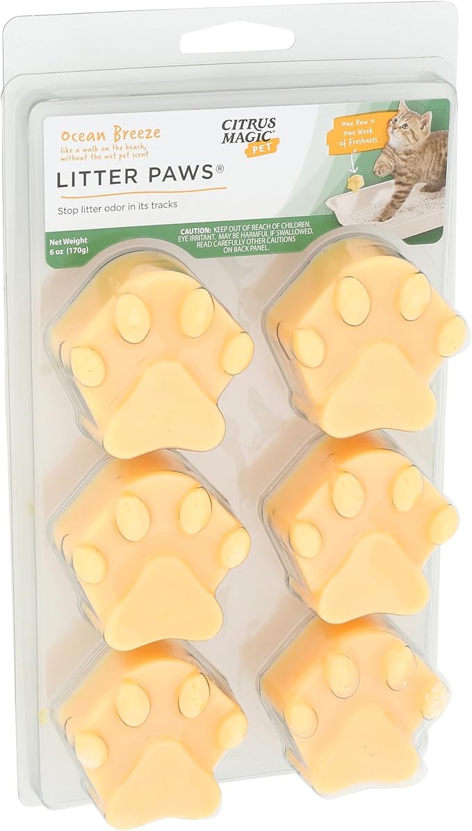 Citrus Magic Pet Odor Eliminator Litter Paws, Ocean Breeze, 2 Pack | Odor Absorber for Cat Litter Boxes, Air Fresheners for Home with Pets, 6 Paws per Pack