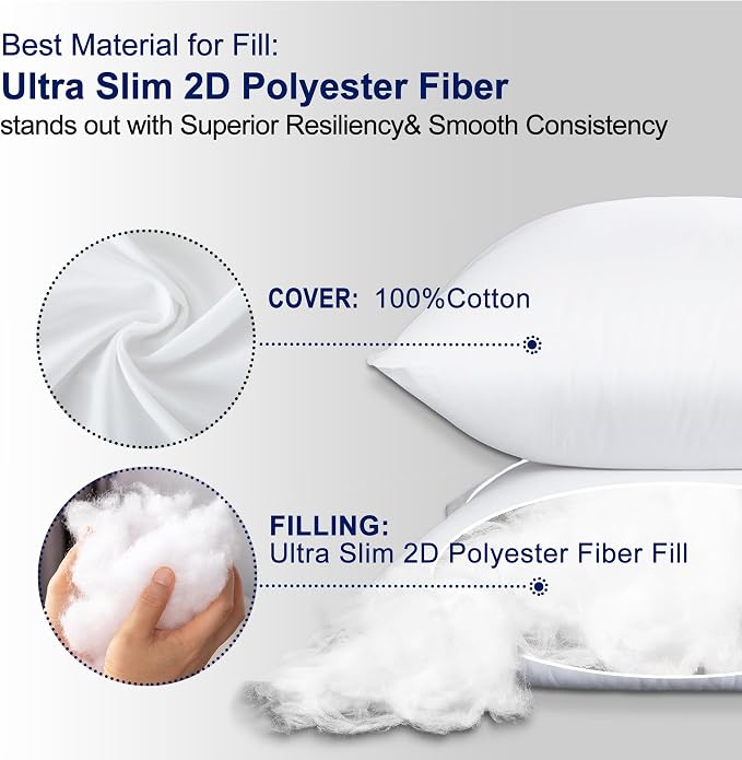 HITO 12x20 Pillow Inserts (Set of 4)- 100% Cotton Covering Down Alternative Throw Pillows White for Couch Bed Sofa