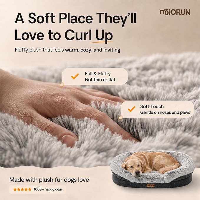 Fluffy Orthopedic Dog Beds Large Sized Dog, 48" Bolster Sofa Bed | Soft plush faux fur,lowered entry,washable cover,waterproof liner,claming dog couch for x-large dogs,supportive bolster