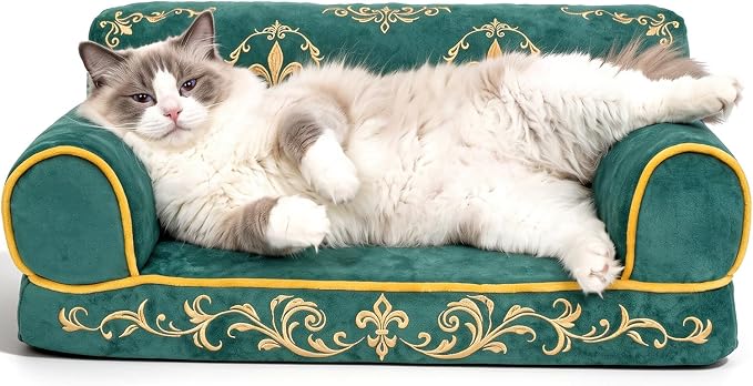 Cat Couch Bed, Supportive Dog Bed for Small Dogs, 24 Inch | Faux Suede Fabric, Pet Couch Sofa for Cats and Small Dogs, Non-Slip and Washable Removable Cover, Vintage Green