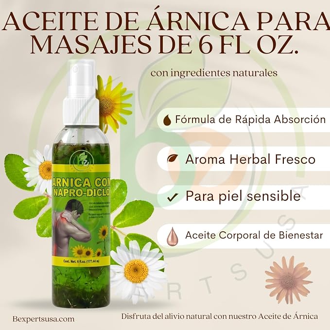 Arnica Sore Muscle Massage Oil – 6 fl oz (3-Pack Bundle) – Natural Concentrated Body Oil for Muscles, Joints & Massage Therapy – Fast-Absorbing – Herbal Aroma – Soothing Relief – Daily Use Solution