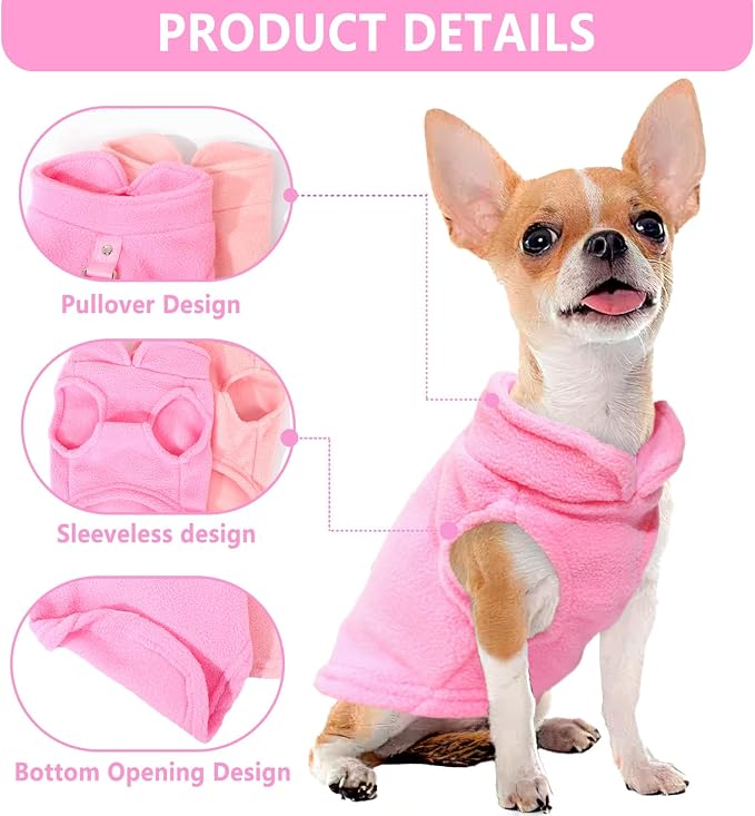 2 Pack Dog Sweaters for Small Dogs Girl Boy Winter Warm Pet Sweater Thick Clothes Coat Vest Fleece Dog Sweater with Leash Ring for Chihuahua, French Bulldog, Dachshund Large(12-18lbs)