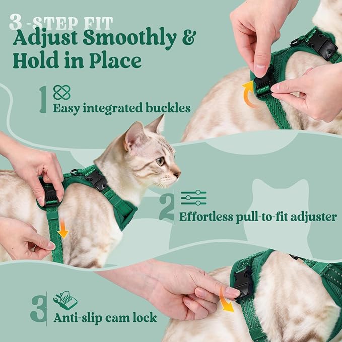 rabbitgoo Cat Harness and Leash, Easy-on with Neck Buckle, Dark Green
