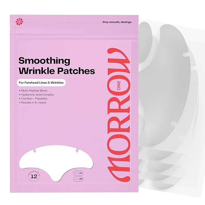 Morrow One - Peptide-Infused Smoothing Forehead Wrinkle Patches - Overnight Patches for Smoothing Fine Lines and Wrinkles, Anti Aging Stickers for Forehead, Bonus Smile Line (36 Count)
