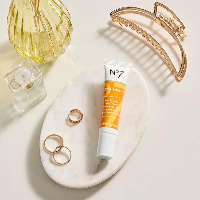 No7 Radiance+ Roll & Glow Eye Cream - Reviving & Illuminating Under Eye Roller - Color Correcting Vitamin C + Caffeine Cream for Dark Circles, Puffiness & Dullness (15ml)