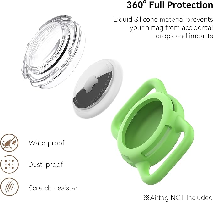 Waterproof AirTag Holder for Dog Collar, Soft Slide-On Dog AirTag Holder | Full-Body Protection, No-Dangle Fit, Ultra-Durable, Lightweight, Tool-Free Installation, Clear Cover, Fits Dog & Cat Collars