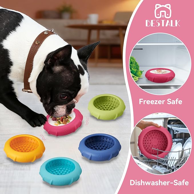 Dog Lick Bowl, Bestalk Wobbly Freeze Bowl Enrichment Feeder for Dogs, Anxiety Relief Lick Mat Puzzle Toy for Distraction, BPA Free Silicone, Dishwasher Safe(Rose,S)