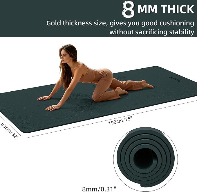 HAHE Extra Wide Yoga Mat, 75"x 32" POE Non Slip Exercise & Fitness Mat for Home Workout, 8mm Thick Large Yoga Mat for Men & Women, Deer Print Pilates Mats with Carry Strap