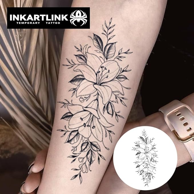 INKARTLINK Semi Permanent Tattoo, 15-day Temporary Tattoo, Flower Tattoo for Women, Waterproof and Anti-reflective, Exquisite Packaging, Unique Design (Flowers 7)