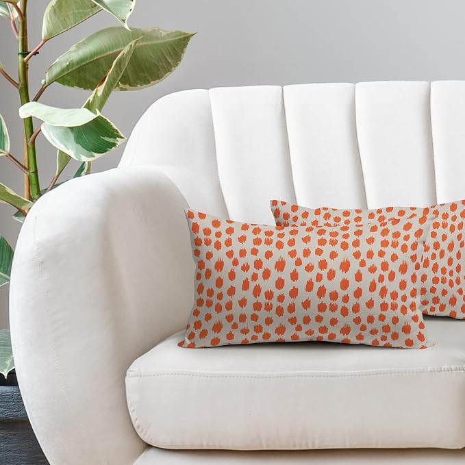 Orange Cream Boho Design Polka Dot Throw Pillows 12x20 Set of 2 Modern Brush Strokes Print Decorative Outdoor Pillowcase Lumbar Cushion Cover Linen Pillow Case for Home Sofa Couch Bed