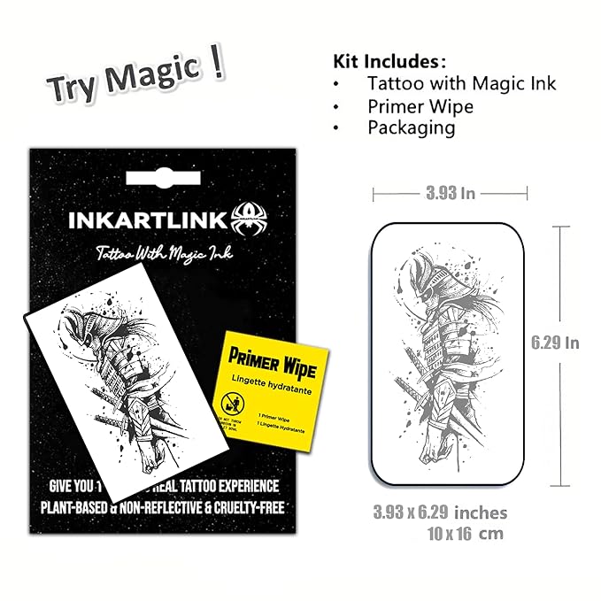 INKARTLINK Semi-Permanent Tattoos, Temporary Tattoos, Adult Art Designs, Party Favors, Waterproof, Realistic, No Adhesive, No Reflective, Lasts 1-2 Weeks, Extra Large (Double Blade Warrior)