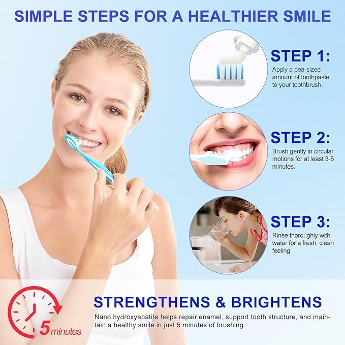 7.5% Hydroxyapatite Toothpaste(Fluoride Free), Natural Nano Hydroxyapatite Toothpaste for Sensitive Teeth, Enamel Protection, Tooth Strengthening, Fresh Mint Flavor, Daily Use for Oral Care