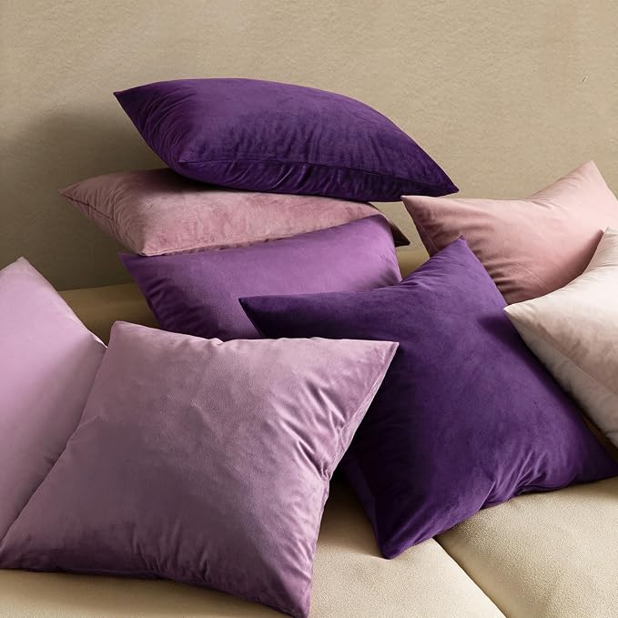 MIULEE Velvet Throw Pillow Covers 18x18 Inch Pack of 2 Eggplant Purple | Soft Solid Decorative Pillow Covers, Modern Luxury Home Decor, for Couch Chair Sofa Bedroom Livingroom
