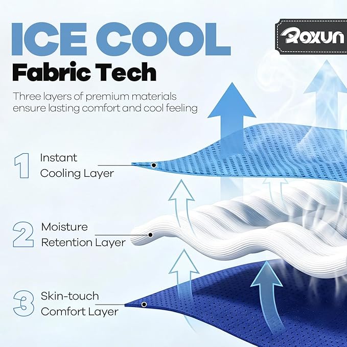 ROXUN 4 Pack Cooling Towels, 40''x12'' Soft Breathable Chilly Neck Ice Rags | Workout Running Golf Gray+Blue+Green+Black