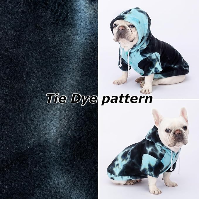 Dog Hoodie Tie Dye Dog Sweatshirt Chic Winter Clothes Ultra-Soft Warm Sweaters for Small Medium Dogs Fashion Pet Clothes for Dogs (Blue/Black/Grey, S (Back: 11.02",Chest: 15.74", Neck: 13.77"))