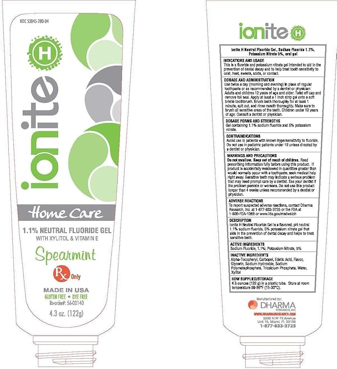 DHARMA RESEARCH Ionite-H Home Care 0.40% Stannous Fluoride Non-Abrasive Brush-On Gel with Xylitol (4.3 oz, Spearmint)