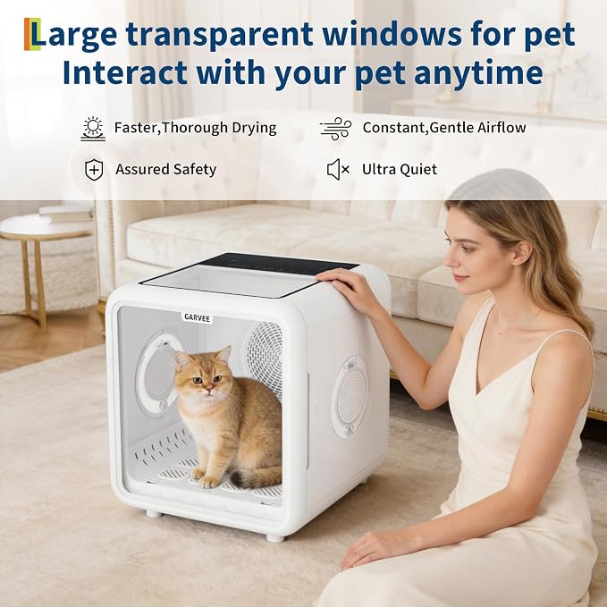 TrailBlaze 72L Automatic Pet Drying Box for Cats & Dogs up to 45 lbs – 360° High-Efficiency Grooming Dryer with 5 Air Outlets – Negative Ion & LED Display – Quiet Smart Temperature Control –
