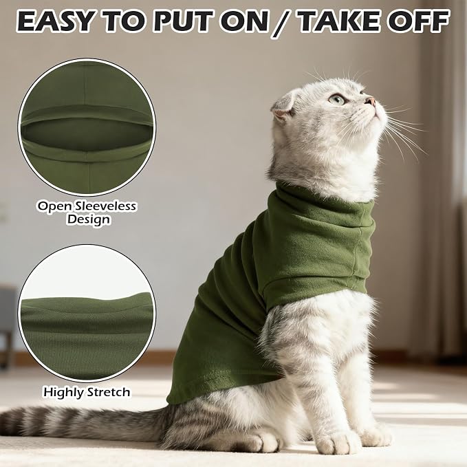 Cat Sweater Warm Fleece Pet Clothes for Cats Only | Soft Cat Vest Puppy Hoodie Coat, Fall Cold Winter Sweatshirt Pullover Clothing also for Small Dogs, Army Green M