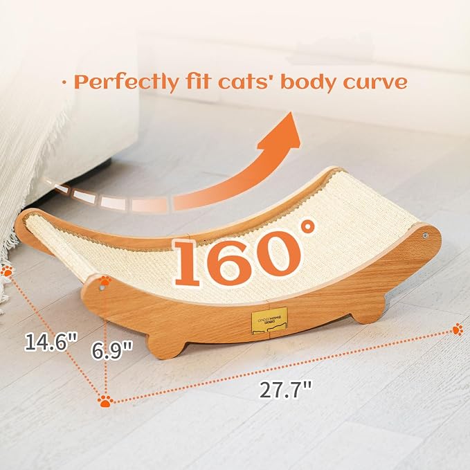 Sisal Cat Scratcher Bed, Wooden Cat Furniture(Extra Large) | Cat Hammock For Scratching Pad And Lounge. Natural Sisal Scratch Post. Space-Saving Cat Chair Design. Indoor Multi-Cat Home