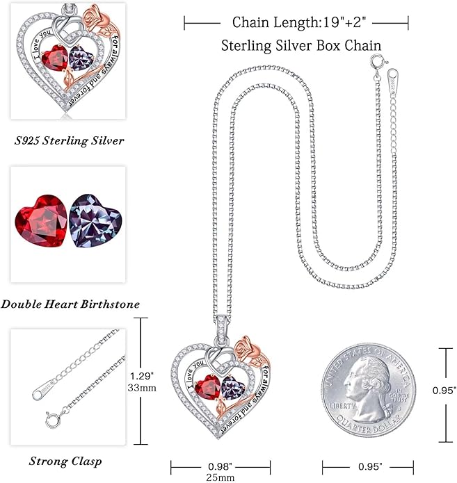 Iefil Valentines Day Gifts for Her Wife - 925 Sterling Silver Double Birthstone Necklace, Anniversary Birthday Gifts for Women, Jewelry Gift for Wife Girlfriend Mom Her