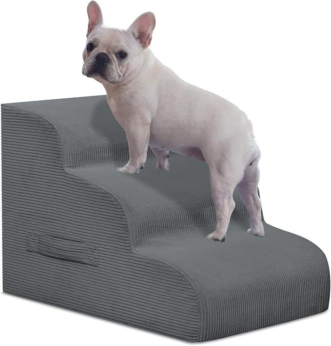 Mesa Lemon 3 Step Dog Stairs Pet Ramp for High Beds, Sofas and Cars | High Density Foam, Non-Slip Bottom, Removable Washable Cover, Portable Handle, Holds Up to 50 lbs, 16 Inch Height