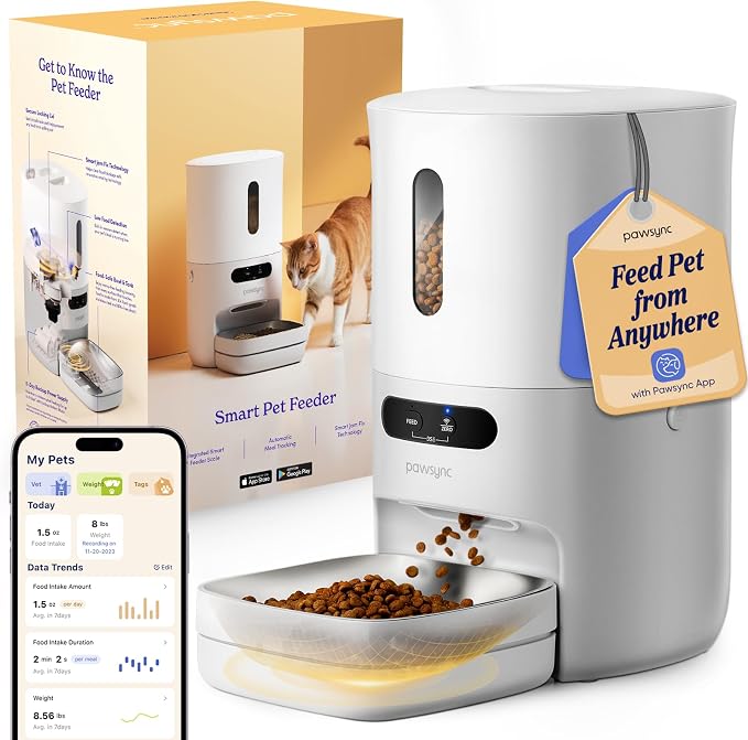 Automatic Cat Feeder, WiFi & Smart Scale, Remote Feeding | Tracks Pet's Food Intake, 3.6L Timed Food Dispenser, Up to 10 Meals Per Day, Dual Power Supply, Stainless Steel Bowl
