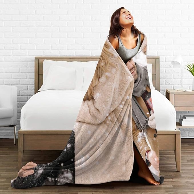 Custom Blanket with Picture Text, Personalized 1 Photo Blanket, HD Printing Customized Flannel Throw Blanket Gifts for Mom Dad Couple Girlfriend Boyfriend Wife Husband