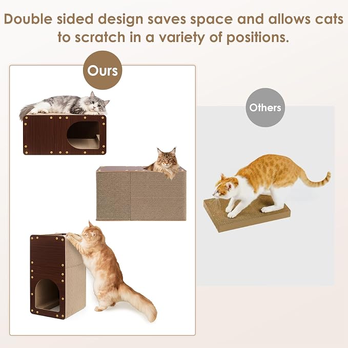 EHEYCIGA Cardboard Cat Scratcher House, 23-Inch Cat Scratch pad, Dark Brown | Cat Scratching Board for Indoor Cats, High-density Corrugated Paper, Multi-function, Anti-scratch, Easy Install, Extra Large