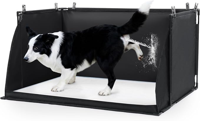 Dog Pee Pad Holder with High Walls, Foldable Dog Litter Box Pee Shields Indoor Dog Potty for Small and Medium Dogs, No Spill Pee Pad Holder Tray for Dogs Work (33.8*28*17.7in). Patent Pending