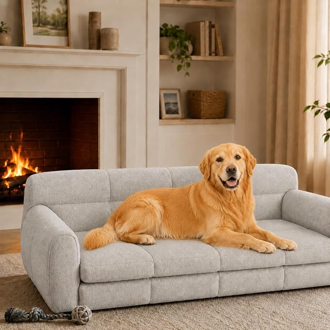 51"×28" Large Dog Sofa, for Large & Extra Large Dogs | Detachable Cushion | Reinforced Low Base|Non-Sagging |Breathable Linen Fabric | Soft Cushion | Armrest & Backrest |Beige
