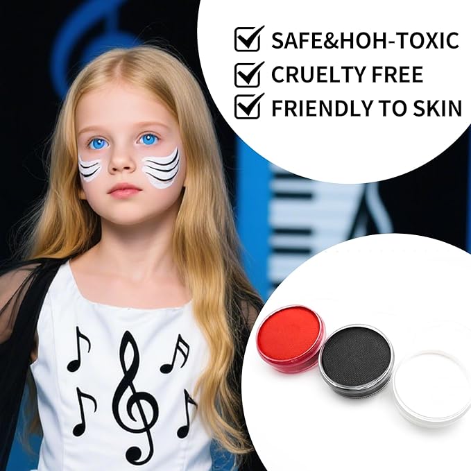Red Face Paint 120g (4.23 oz) Non-Toxic,Water Activated Face Painting Kit for Kids Adults,SFX Makeup Large Capacity Facepaint Palette for Halloween, Cosplay,Theater Party,Clown Special Effects Costume