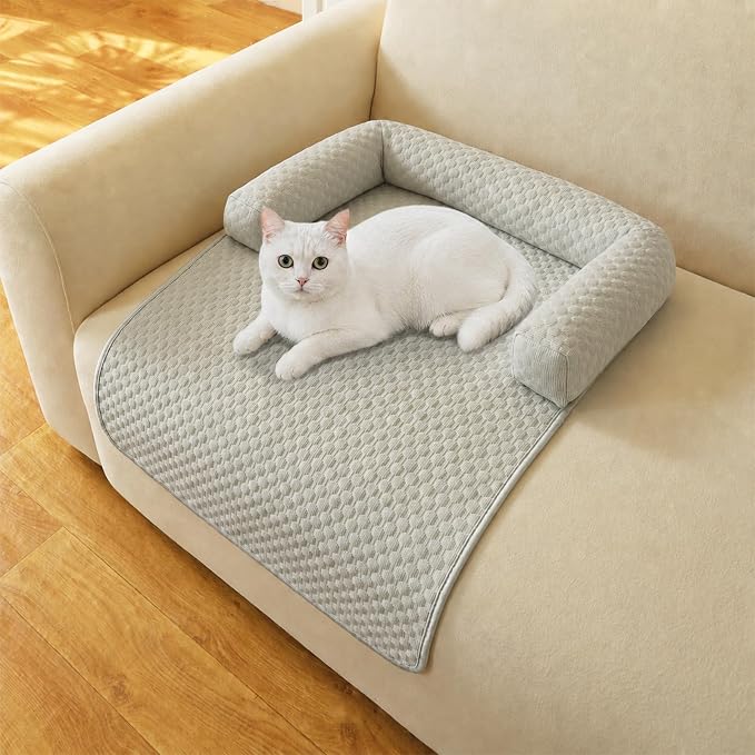 Cooling Pet Bed Mats with Neck & Head Support, 31.5 x 23.62 inch Grey | for Small and Medium Dogs & Cats, Non-Slip, Machine Washable, Protects Sofa from Fur & Scratches