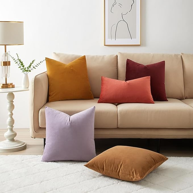 26x26 Decorative Velvet Euro Throw Pillow Covers Case Set of 2,Light Brown | JUSPURBET Cozy Soft Couch Covers with Invisible Zipper for Modern Couch Sofa Bed Living Room Bedroom Home Decor
