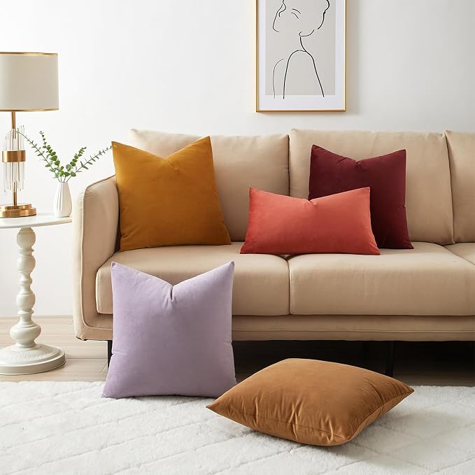 JUSPURBET 28x28 Decorative Velvet Throw Pillow Covers Set of 2,Light Brown | Cozy Soft Euro Cushion Covers Cases with Hidden Zipper for Couch Sofa Bed Living Room Bedroom Home Decor