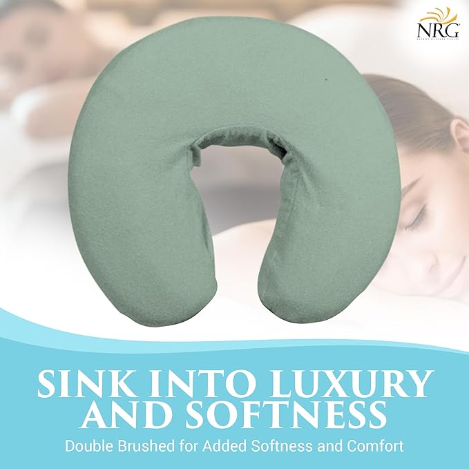 NRG Deluxe Flannel Face Cradle Covers 100% Brushed Cotton Face Rest Covers - Protect Your Massage Table Face Cradle - Adds Warmth and Comfort - 13" x 13" x 6" - 200 Thread Count - Color Sage